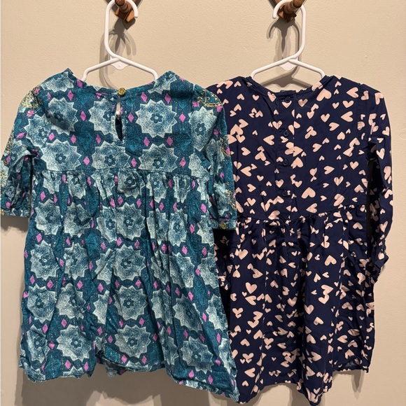 OshKosh B'gosh Set of 2 Dresses Teal Printed Sparkle & Navy Heart Long Sleeve 3T - Picture 3 of 7